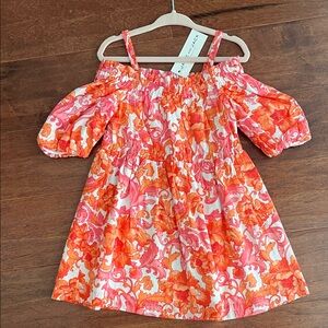 Janie & Jack Pink & Orange Floral Off-Shoulder Dress with Straps